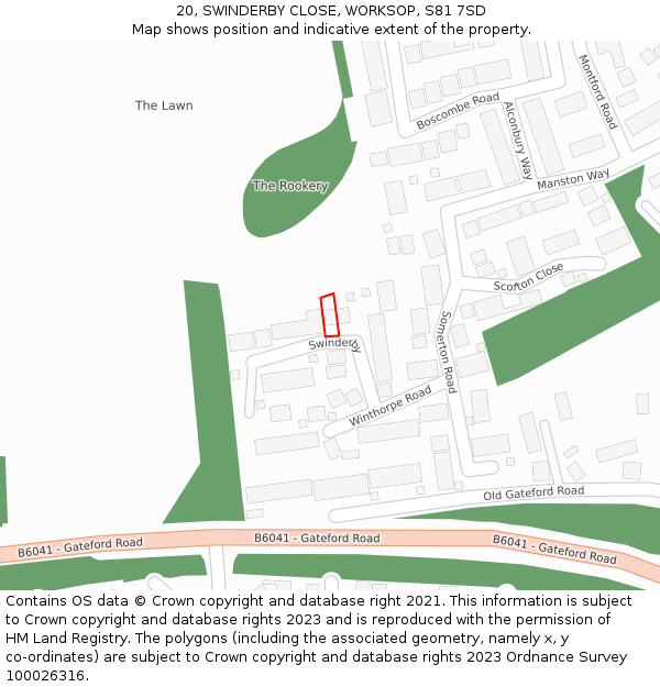 20, SWINDERBY CLOSE, WORKSOP, S81 7SD: Location map and indicative extent of plot