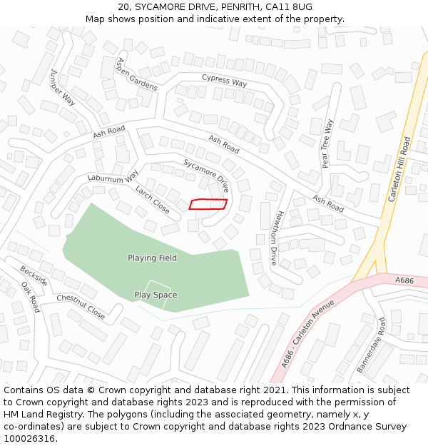 20, SYCAMORE DRIVE, PENRITH, CA11 8UG: Location map and indicative extent of plot