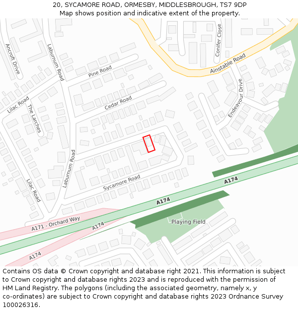20, SYCAMORE ROAD, ORMESBY, MIDDLESBROUGH, TS7 9DP: Location map and indicative extent of plot