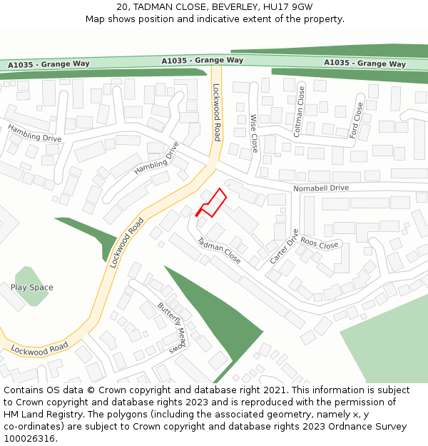 20, TADMAN CLOSE, BEVERLEY, HU17 9GW: Location map and indicative extent of plot