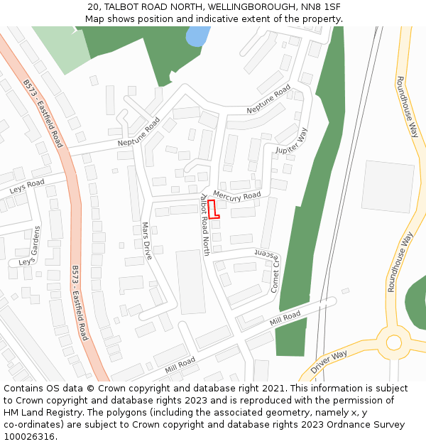 20, TALBOT ROAD NORTH, WELLINGBOROUGH, NN8 1SF: Location map and indicative extent of plot