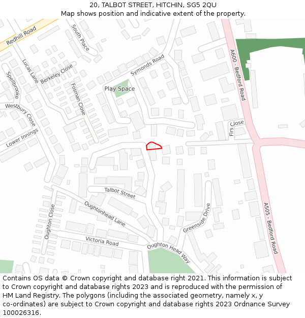 20, TALBOT STREET, HITCHIN, SG5 2QU: Location map and indicative extent of plot