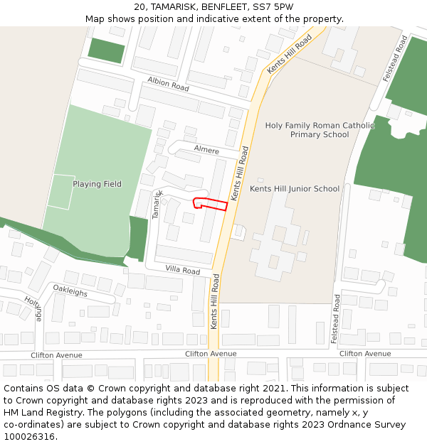 20, TAMARISK, BENFLEET, SS7 5PW: Location map and indicative extent of plot