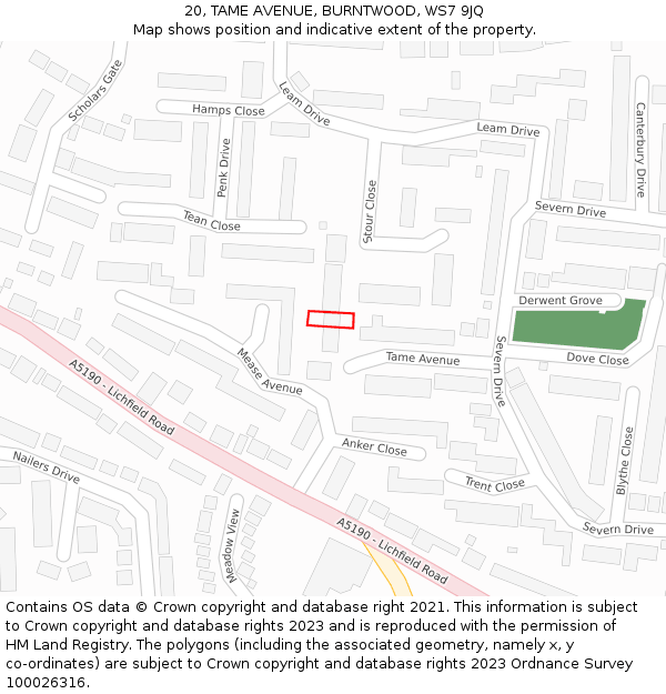 20, TAME AVENUE, BURNTWOOD, WS7 9JQ: Location map and indicative extent of plot