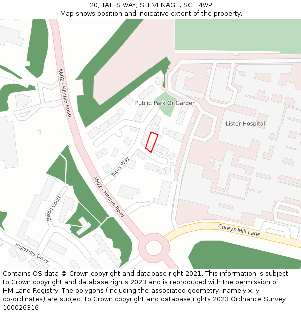 20, TATES WAY, STEVENAGE, SG1 4WP: Location map and indicative extent of plot