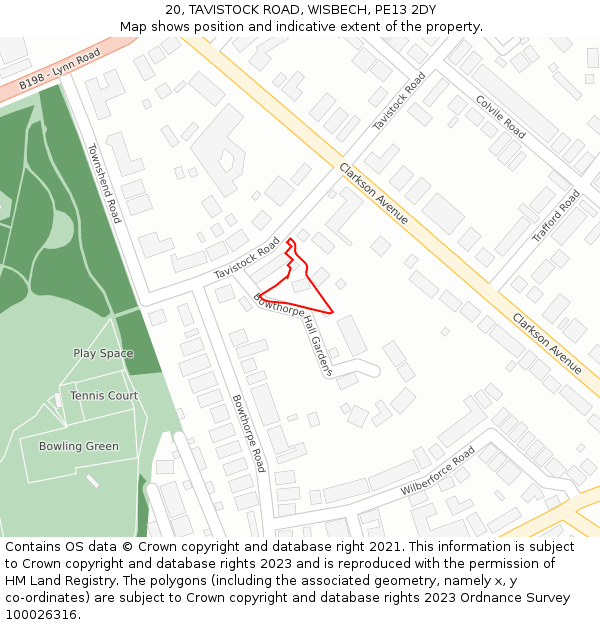 20, TAVISTOCK ROAD, WISBECH, PE13 2DY: Location map and indicative extent of plot