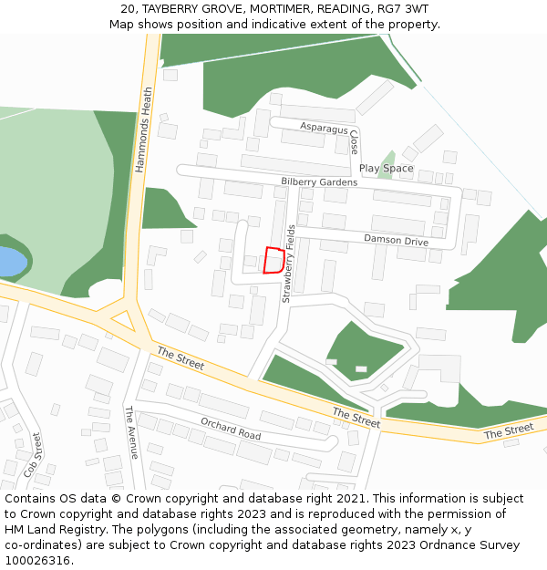 20, TAYBERRY GROVE, MORTIMER, READING, RG7 3WT: Location map and indicative extent of plot