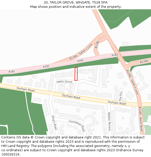 20, TAYLOR GROVE, WINGATE, TS28 5PA: Location map and indicative extent of plot