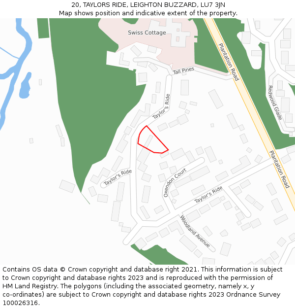 20, TAYLORS RIDE, LEIGHTON BUZZARD, LU7 3JN: Location map and indicative extent of plot