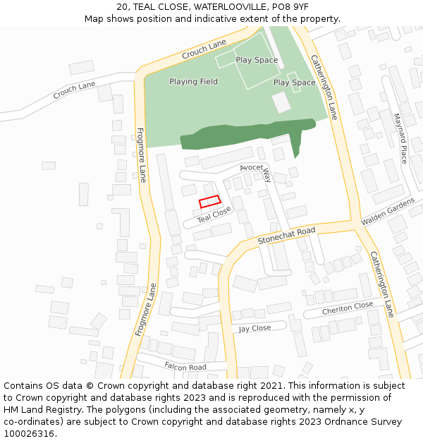 20, TEAL CLOSE, WATERLOOVILLE, PO8 9YF: Location map and indicative extent of plot