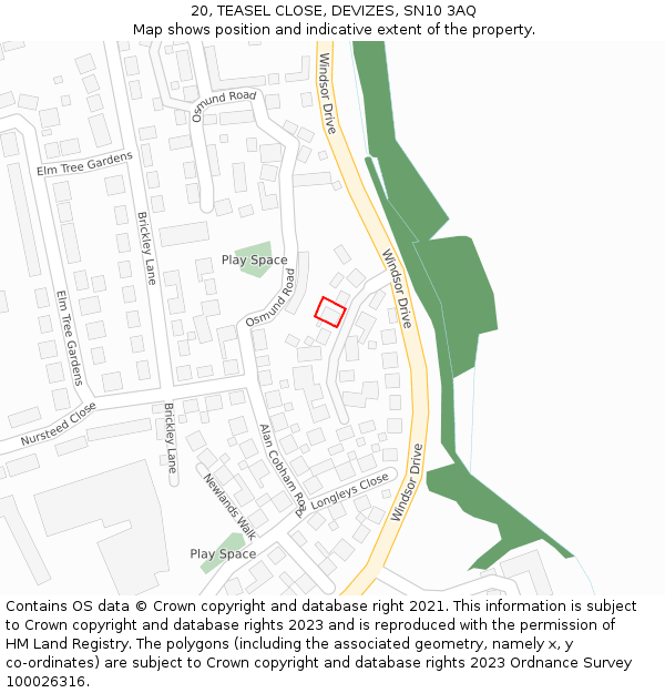 20, TEASEL CLOSE, DEVIZES, SN10 3AQ: Location map and indicative extent of plot