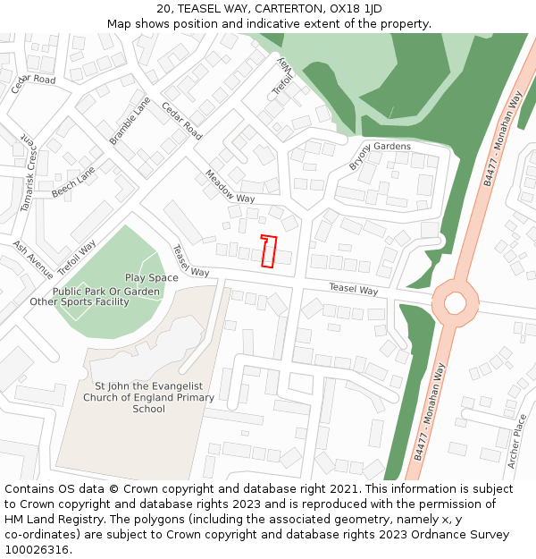 20, TEASEL WAY, CARTERTON, OX18 1JD: Location map and indicative extent of plot