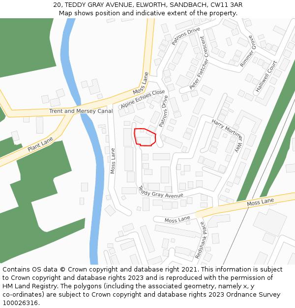 20, TEDDY GRAY AVENUE, ELWORTH, SANDBACH, CW11 3AR: Location map and indicative extent of plot