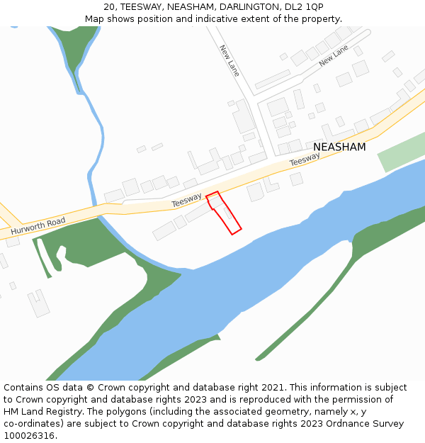 20, TEESWAY, NEASHAM, DARLINGTON, DL2 1QP: Location map and indicative extent of plot