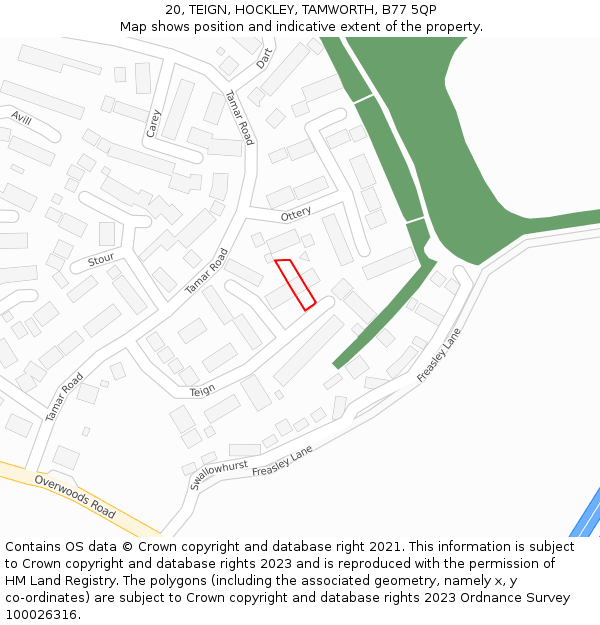 20, TEIGN, HOCKLEY, TAMWORTH, B77 5QP: Location map and indicative extent of plot