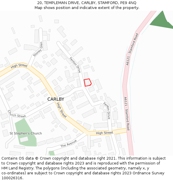 20, TEMPLEMAN DRIVE, CARLBY, STAMFORD, PE9 4NQ: Location map and indicative extent of plot