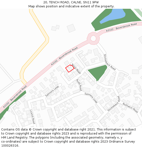 20, TENCH ROAD, CALNE, SN11 9PW: Location map and indicative extent of plot