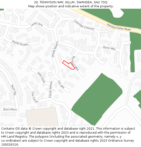 20, TENNYSON WAY, KILLAY, SWANSEA, SA2 7DQ: Location map and indicative extent of plot