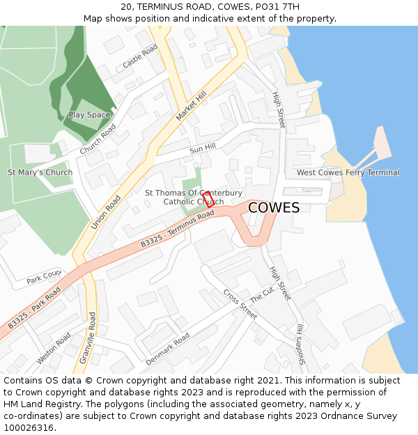 20, TERMINUS ROAD, COWES, PO31 7TH: Location map and indicative extent of plot