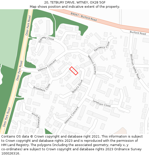 20, TETBURY DRIVE, WITNEY, OX28 5GF: Location map and indicative extent of plot