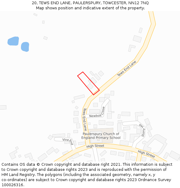 20, TEWS END LANE, PAULERSPURY, TOWCESTER, NN12 7NQ: Location map and indicative extent of plot