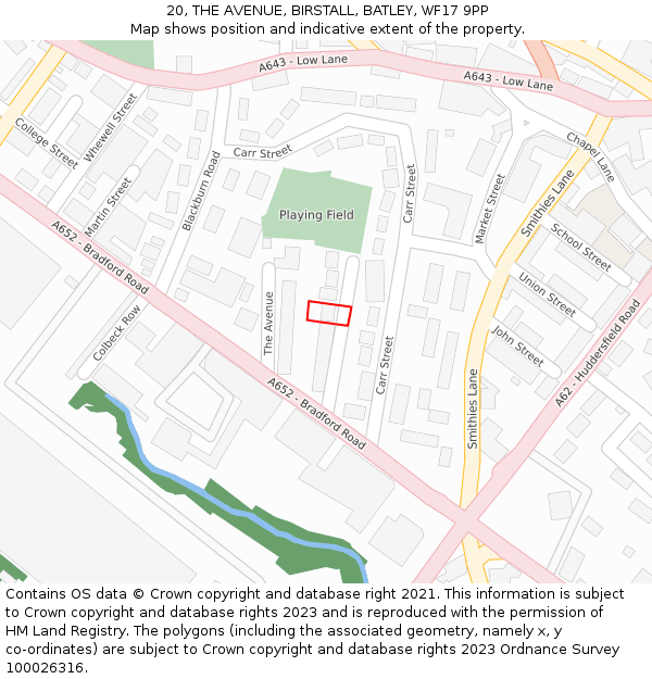 20, THE AVENUE, BIRSTALL, BATLEY, WF17 9PP: Location map and indicative extent of plot