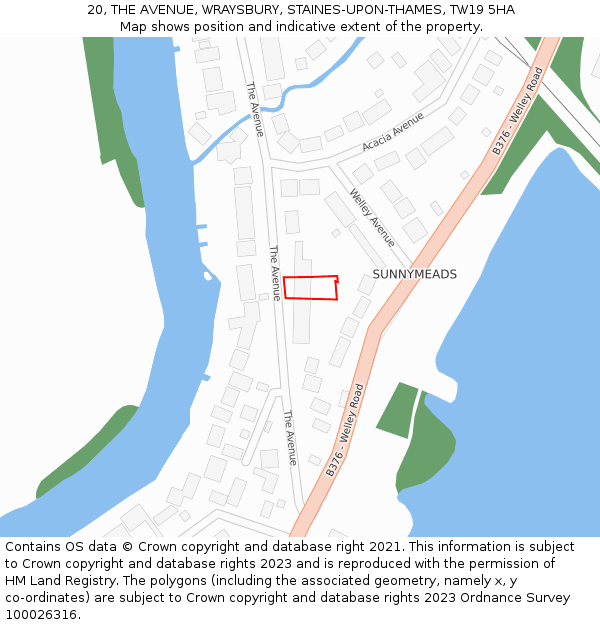 20, THE AVENUE, WRAYSBURY, STAINES-UPON-THAMES, TW19 5HA: Location map and indicative extent of plot