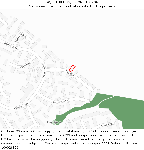 20, THE BELFRY, LUTON, LU2 7GA: Location map and indicative extent of plot