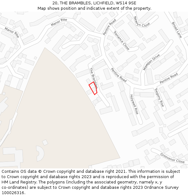 20, THE BRAMBLES, LICHFIELD, WS14 9SE: Location map and indicative extent of plot
