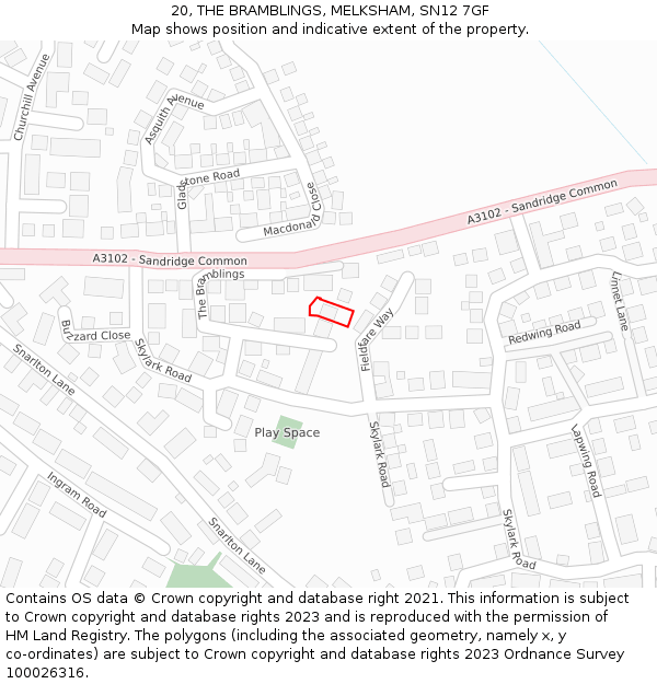 20, THE BRAMBLINGS, MELKSHAM, SN12 7GF: Location map and indicative extent of plot