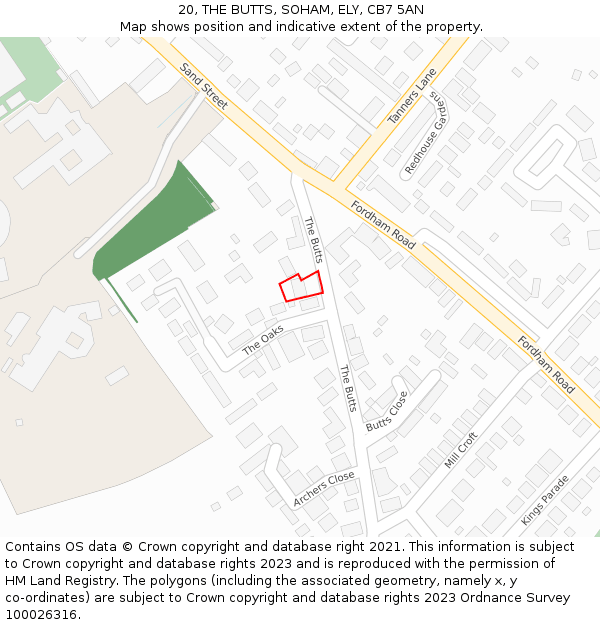 20, THE BUTTS, SOHAM, ELY, CB7 5AN: Location map and indicative extent of plot