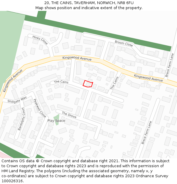 20, THE CAINS, TAVERHAM, NORWICH, NR8 6FU: Location map and indicative extent of plot
