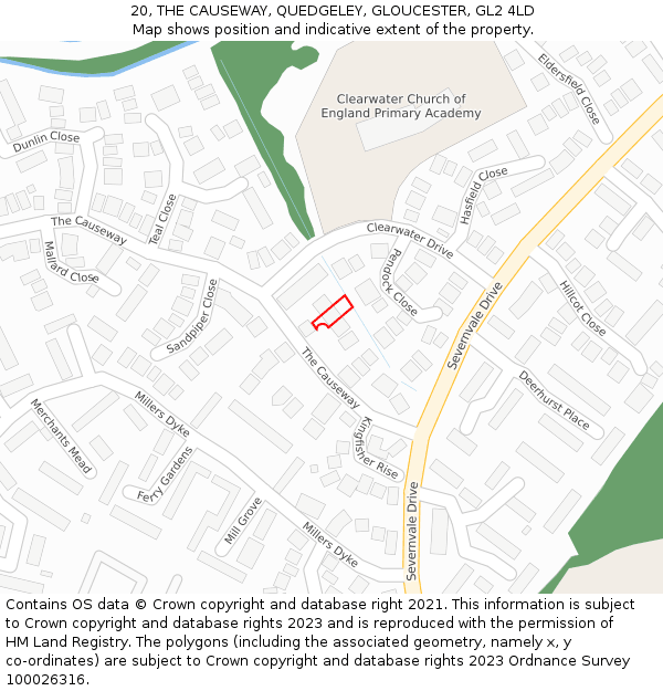 20, THE CAUSEWAY, QUEDGELEY, GLOUCESTER, GL2 4LD: Location map and indicative extent of plot