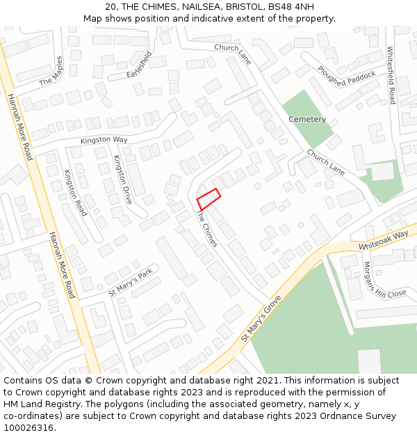 20, THE CHIMES, NAILSEA, BRISTOL, BS48 4NH: Location map and indicative extent of plot
