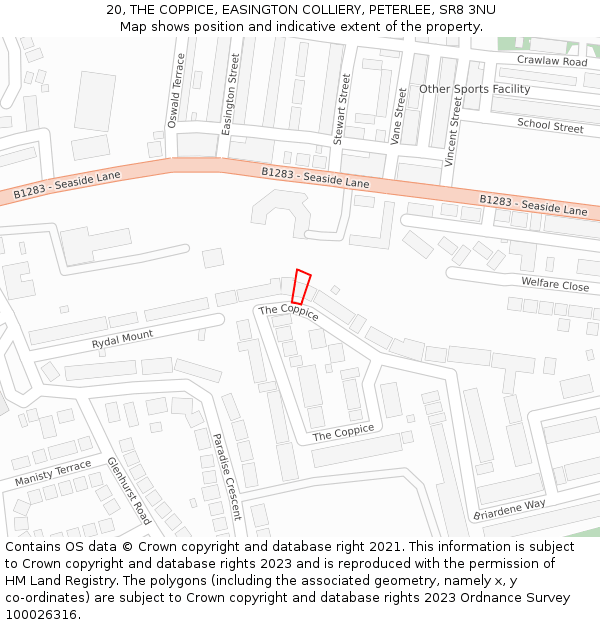 20, THE COPPICE, EASINGTON COLLIERY, PETERLEE, SR8 3NU: Location map and indicative extent of plot