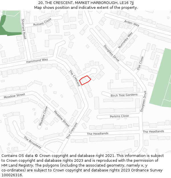 20, THE CRESCENT, MARKET HARBOROUGH, LE16 7JJ: Location map and indicative extent of plot