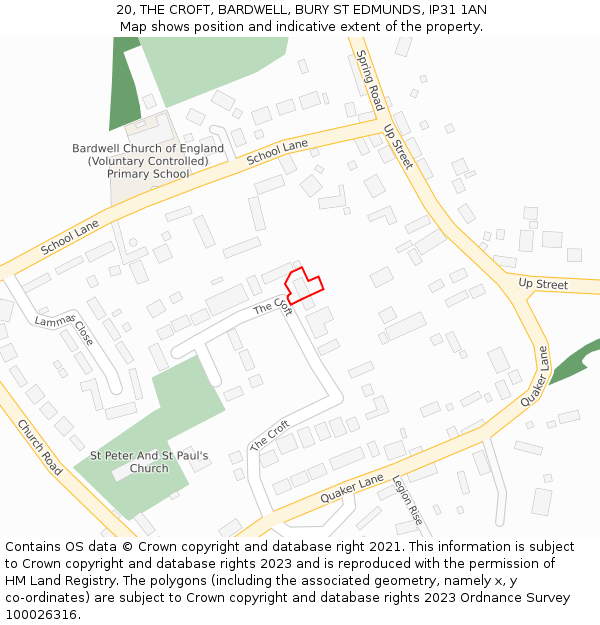 20, THE CROFT, BARDWELL, BURY ST EDMUNDS, IP31 1AN: Location map and indicative extent of plot