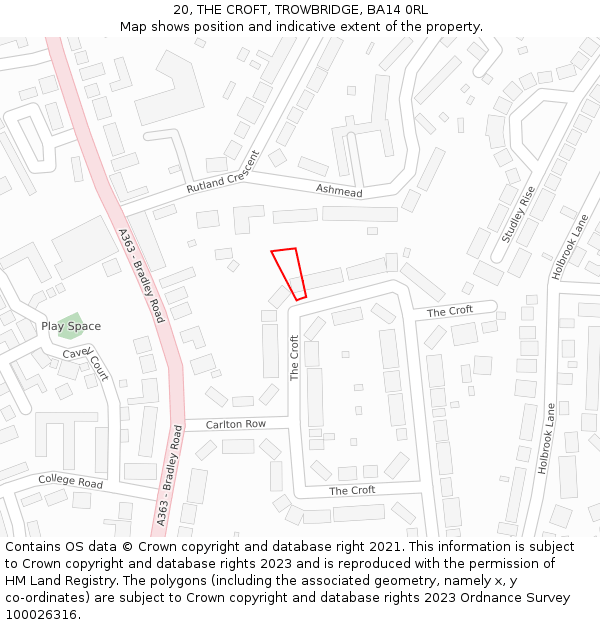 20, THE CROFT, TROWBRIDGE, BA14 0RL: Location map and indicative extent of plot
