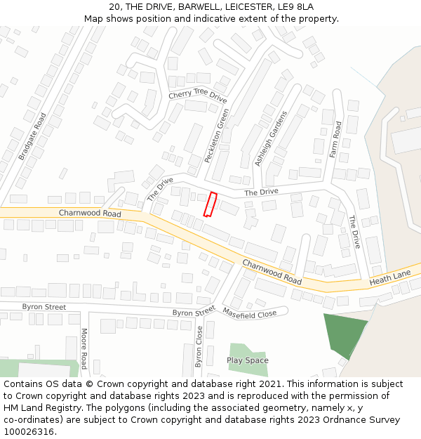 20, THE DRIVE, BARWELL, LEICESTER, LE9 8LA: Location map and indicative extent of plot