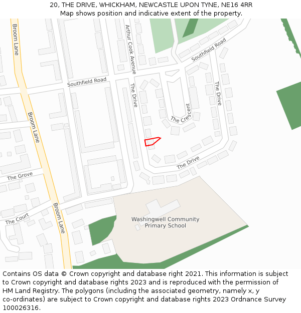 20, THE DRIVE, WHICKHAM, NEWCASTLE UPON TYNE, NE16 4RR: Location map and indicative extent of plot