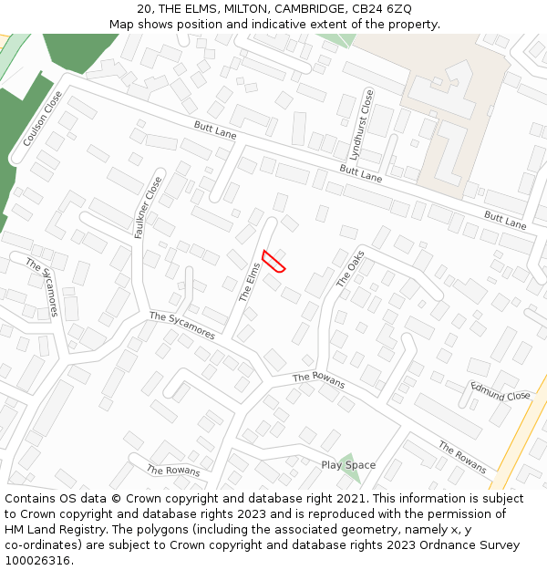 20, THE ELMS, MILTON, CAMBRIDGE, CB24 6ZQ: Location map and indicative extent of plot