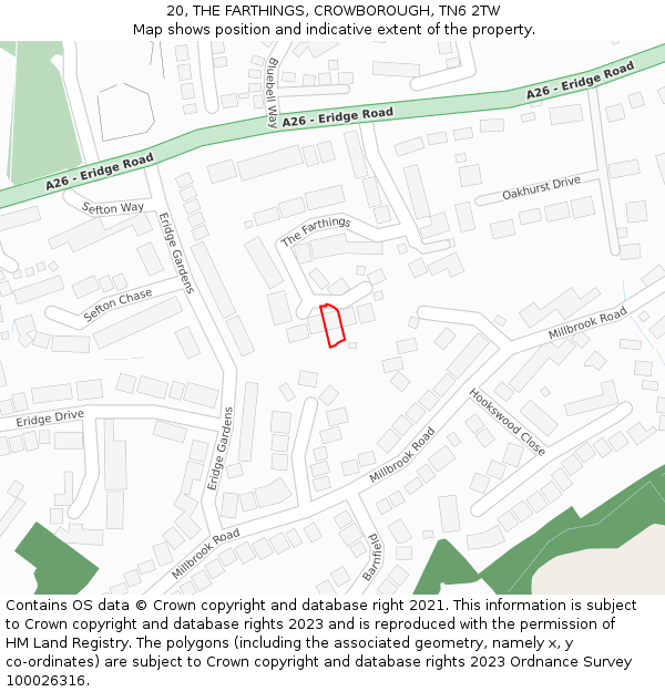 20, THE FARTHINGS, CROWBOROUGH, TN6 2TW: Location map and indicative extent of plot