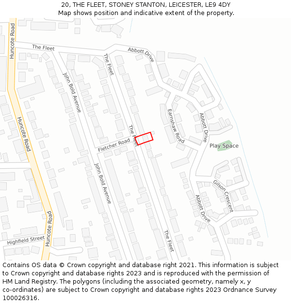 20, THE FLEET, STONEY STANTON, LEICESTER, LE9 4DY: Location map and indicative extent of plot