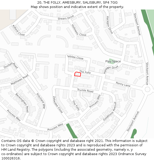 20, THE FOLLY, AMESBURY, SALISBURY, SP4 7GG: Location map and indicative extent of plot