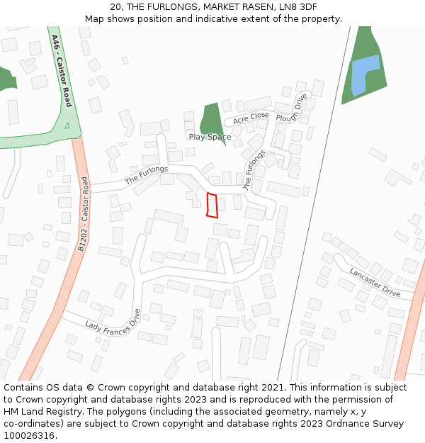 20, THE FURLONGS, MARKET RASEN, LN8 3DF: Location map and indicative extent of plot