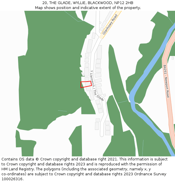 20, THE GLADE, WYLLIE, BLACKWOOD, NP12 2HB: Location map and indicative extent of plot