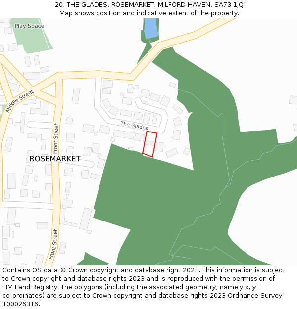 20, THE GLADES, ROSEMARKET, MILFORD HAVEN, SA73 1JQ: Location map and indicative extent of plot