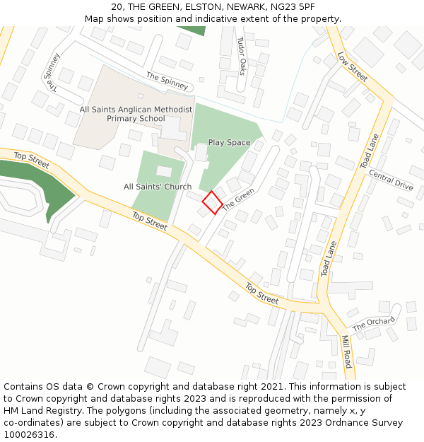 20, THE GREEN, ELSTON, NEWARK, NG23 5PF: Location map and indicative extent of plot