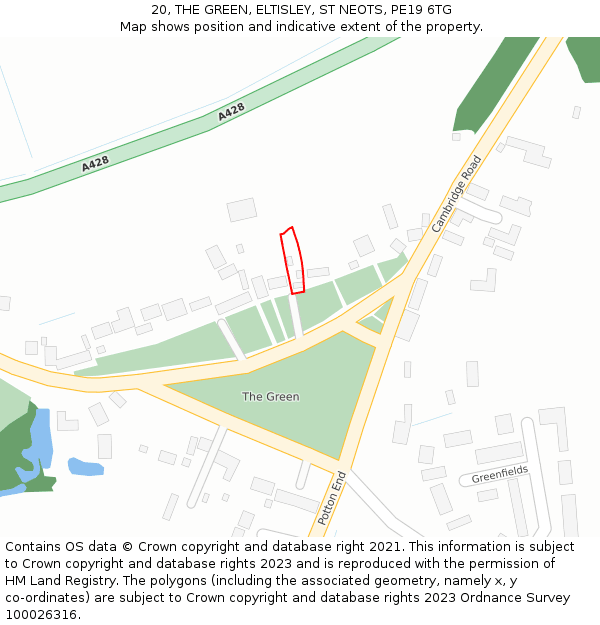 20, THE GREEN, ELTISLEY, ST NEOTS, PE19 6TG: Location map and indicative extent of plot