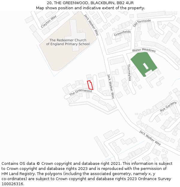 20, THE GREENWOOD, BLACKBURN, BB2 4UR: Location map and indicative extent of plot